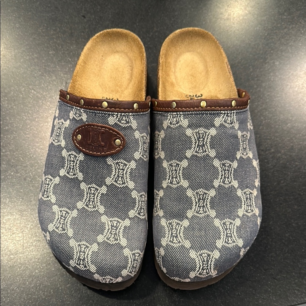 Birkenstock Blue and Brown Patterned Mules
